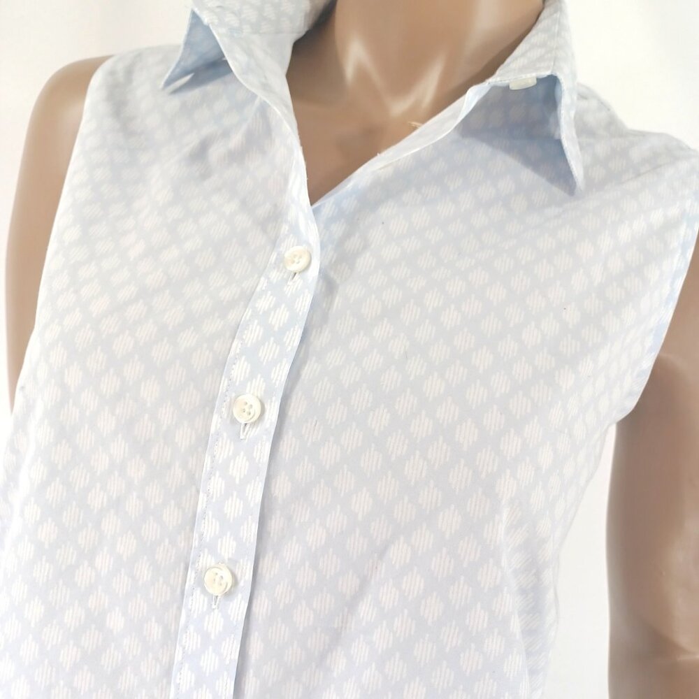 LANDS END Sleeveless Shirt Blouse Small Print No Iron Supima Cotton 8P - Picture 3 of 3
